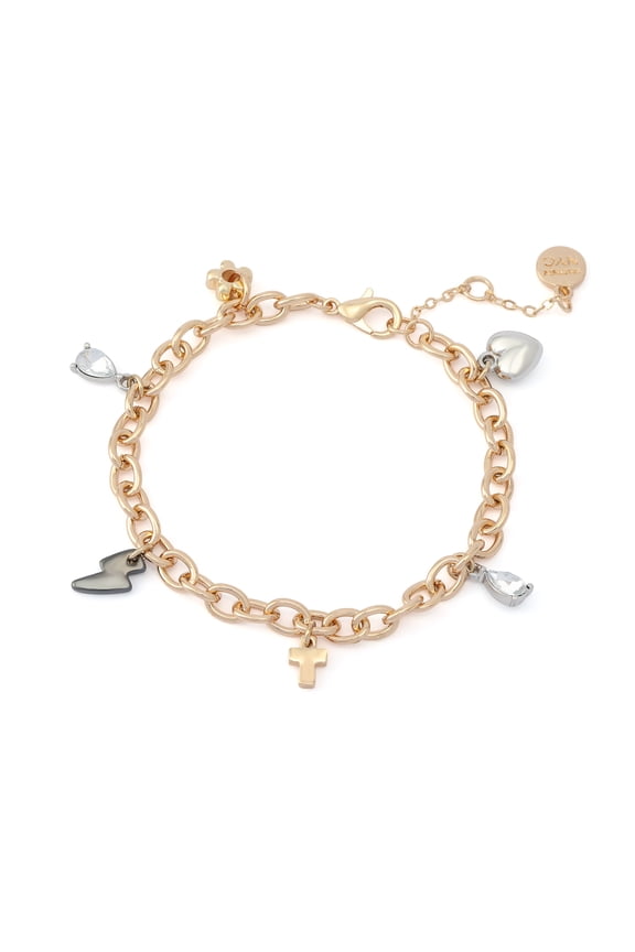 Women's Fashion Two-tone Cross Mixed Charm Bracelet