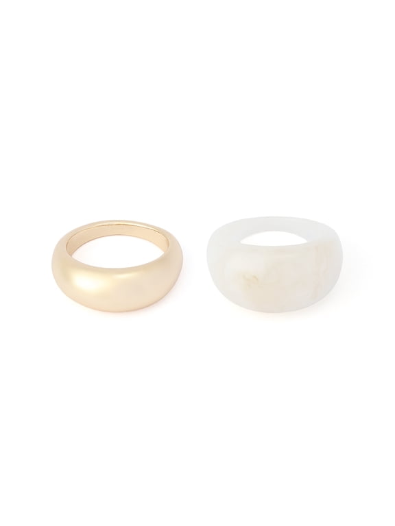 Women's Fashion White Mod Resin 2-Piece Ring Set