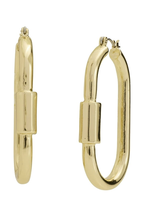 Women's Gold Tone Carabiner Hoop Earrings