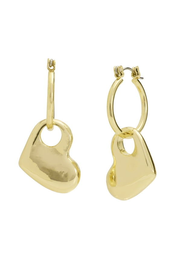 Women's Gold Tone Heart Charm Huggie Earrings