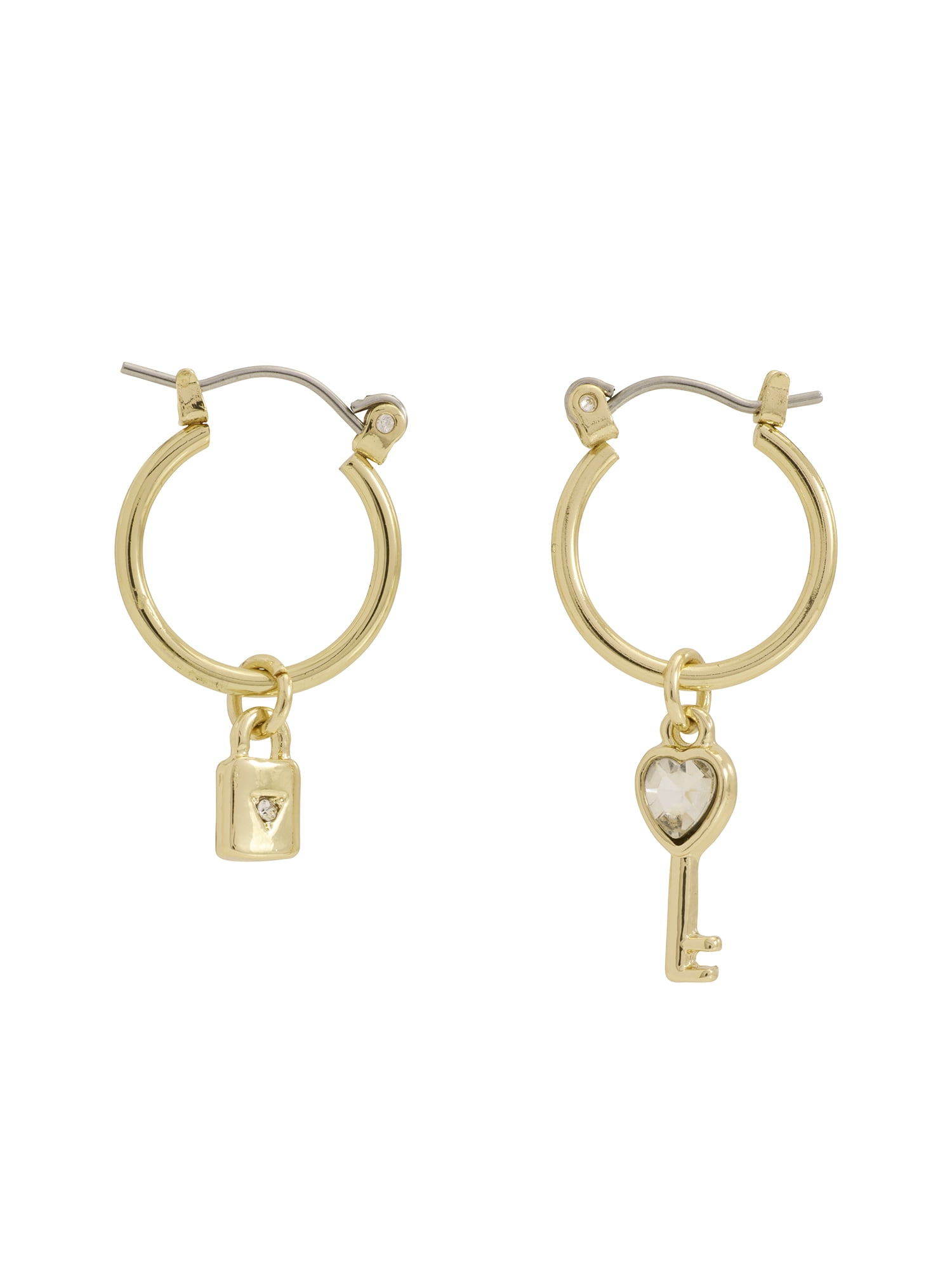 Madden NYC Women's Gold Tone Padlock & Key Charm Huggie Earrings