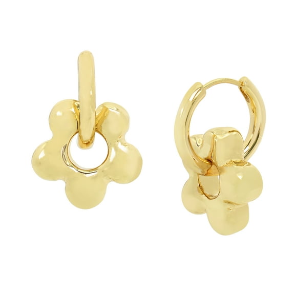 Madden NYC Women's Gold Tone Puffy Flower Charm Huggie Earrings