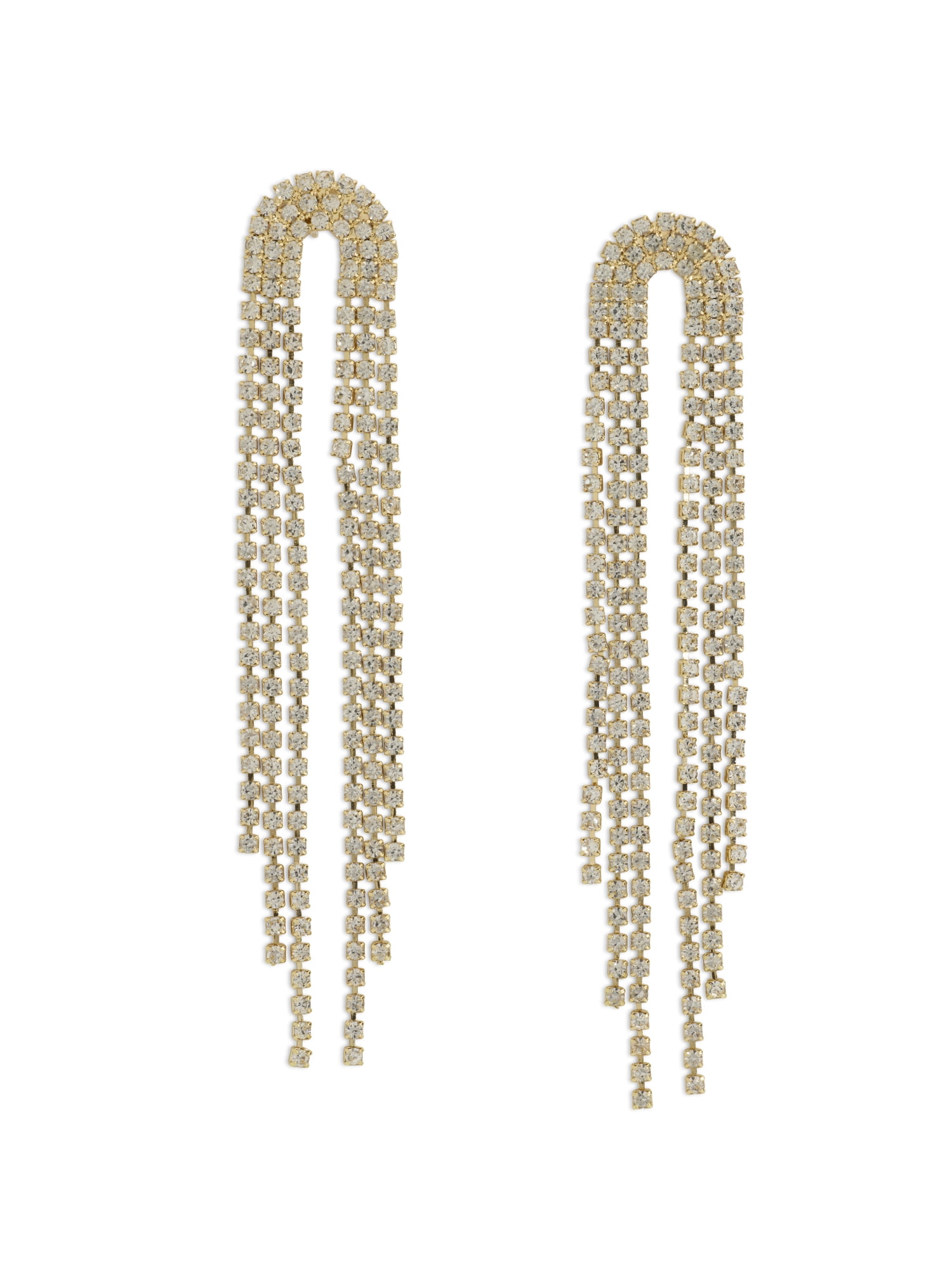 Madden NYC Women's Gold Tone Rhinestone Waterfall Fringe Statement Earrings