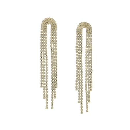 Madden NYC Women's Gold Tone Rhinestone Waterfall Fringe Statement Earrings