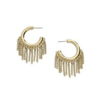 Madden NYC Women's Gold Tone Western Chain Fringe Medium Hoop Earrings