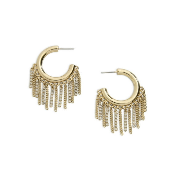 Madden NYC Women's Gold Tone Western Chain Fringe Medium Hoop Earrings