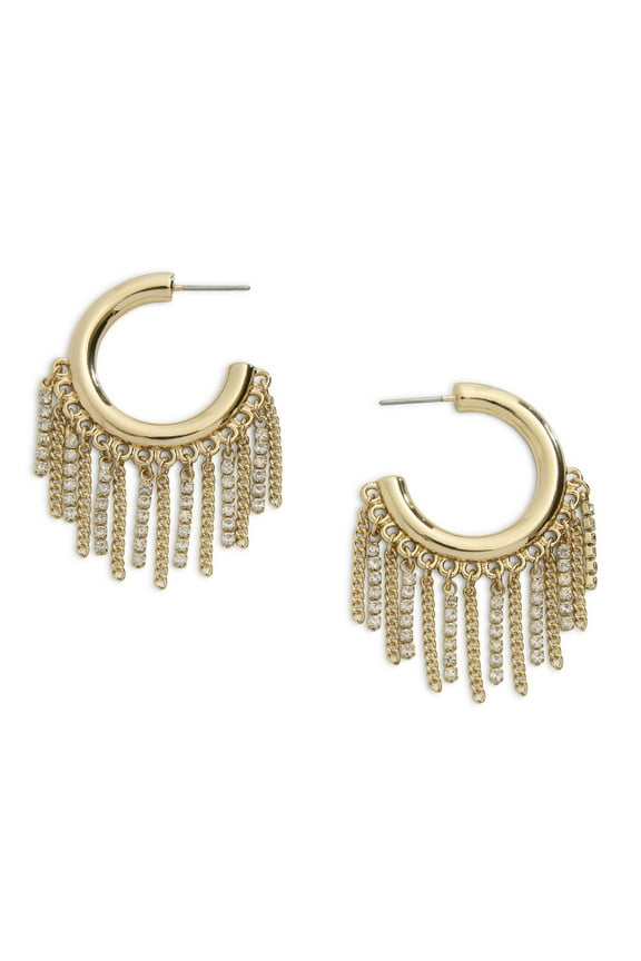 Women's Gold Tone Western Chain Fringe Medium Hoop Earrings