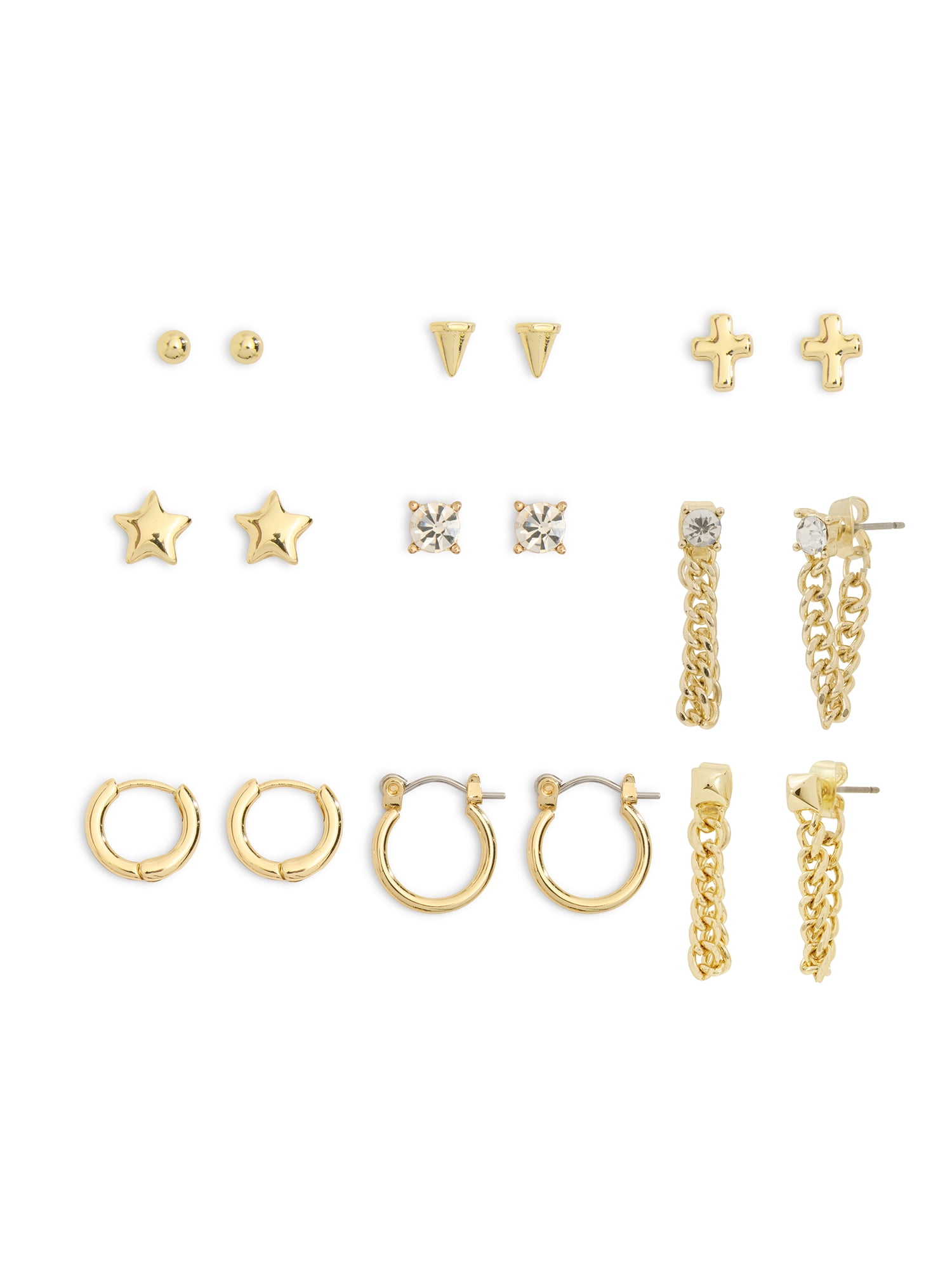 Women's Gold Tone Western Mixed Stud & Hoop 9-Piece Earring Set