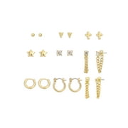 MADDEN NYC Women's Gold Tone Western Mixed Stud & Hoop 9-Piece Earring Set