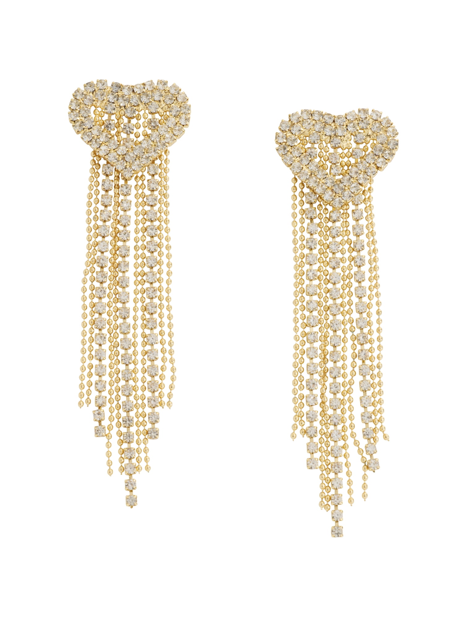Madden NYC Women's Gold Tone Western Rhinestone Heart Fringe Chandelier Earrings