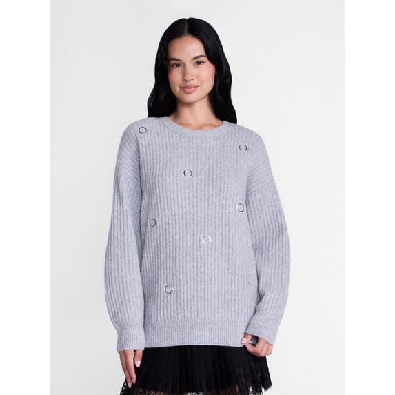 Madden NYC Women's Grommet Sweater with Long Sleeves, Midweight, Sizes XXS-XXL