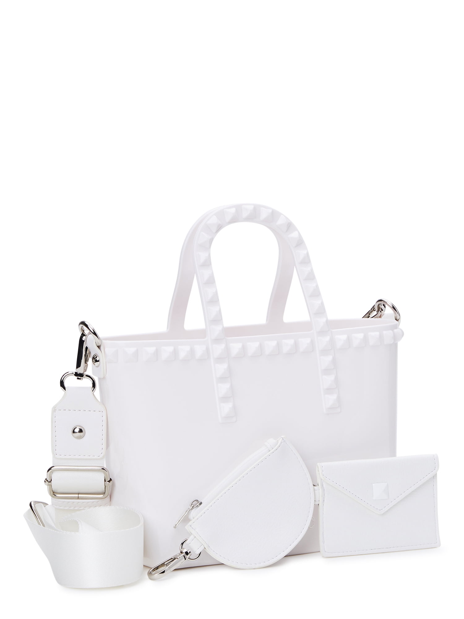 Madden NYC Women's Jelly Studded Mini Tote with Removable Pouch White