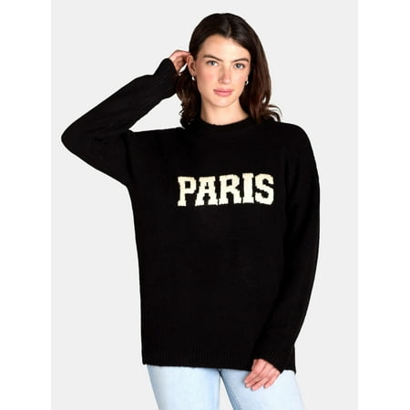 Madden NYC Oversized Graphic Sweater, Women's and Women's Plus, Sizes XXS-4X