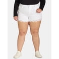 thumbnail image 1 of Madden NYC Juniors Plus Size Crochet Denim Shorts, 1 of 4