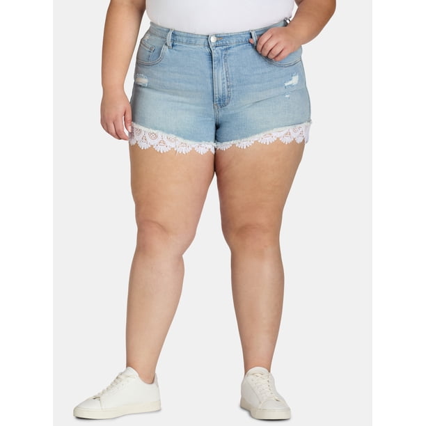 Madden NYC Juniors Plus Size Crochet Denim Shorts - Walmart
