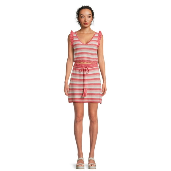 Madden NYC Women’s Juniors Striped Crochet Sleeveless Top and Skirt Set, 2-Piece, Sizes XS-3XL