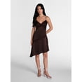 thumbnail image 1 of Madden NYC Women’s Lace Trim Satin Slip Dress with Asymmetrical Hem, Sizes XXS-XXL, 1 of 4