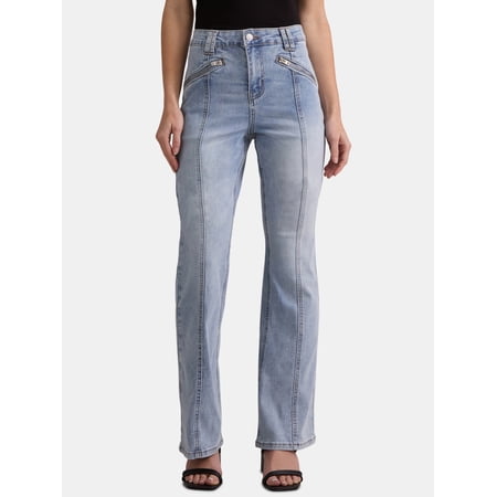 Madden NYC Women’s Mid-Rise Moto Bootcut Jeans, 32" Inseam