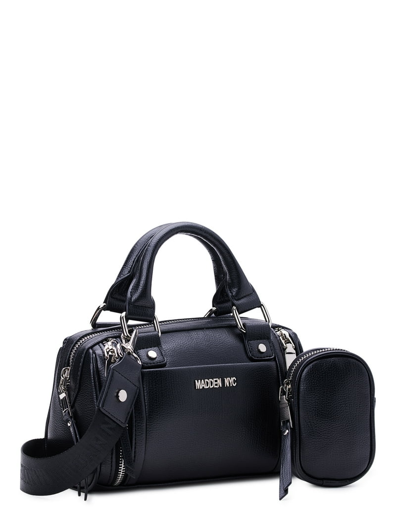 Madden NYC Women's Multi Zipper Barrel Handbag, Black - Walmart.com