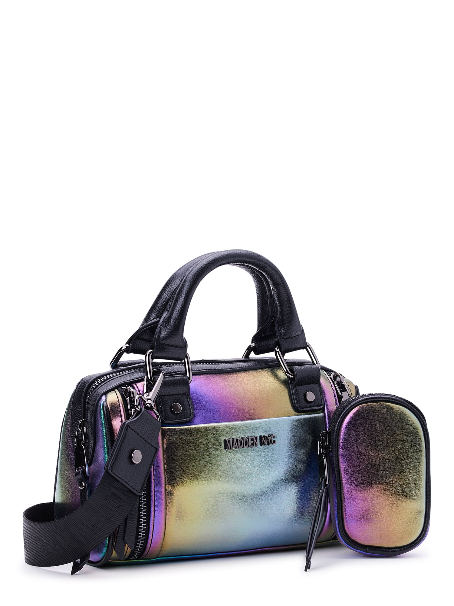 めめ⑨ Madden NYC Women's Multi Zipper Barrel Handbag, Black - Walmart.com