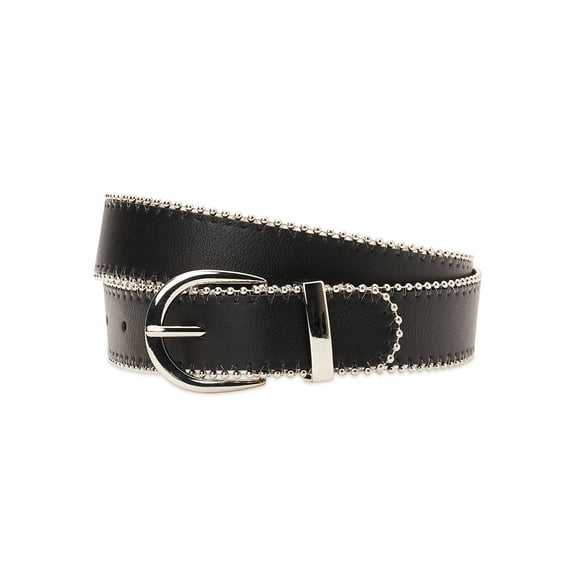 Madden NYC Women's PU Belt with Ball Chain Edge, Black