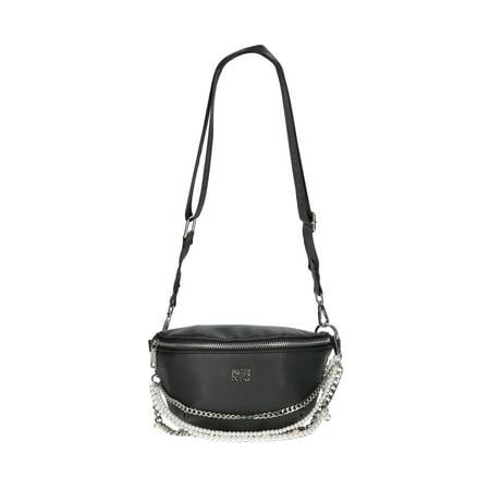 Madden NYC Women's Faux Pearl and Chain Fannypack, Black