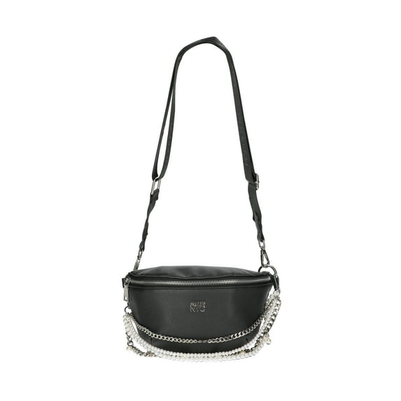 Madden NYC Women's Faux Pearl and Chain Fannypack, Black