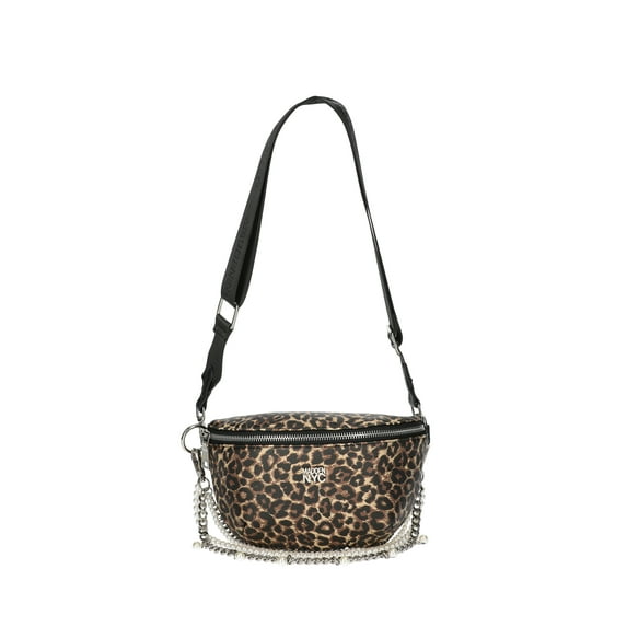 Madden NYC Women's Faux Pearl and Chain Fannypack, Cheetah