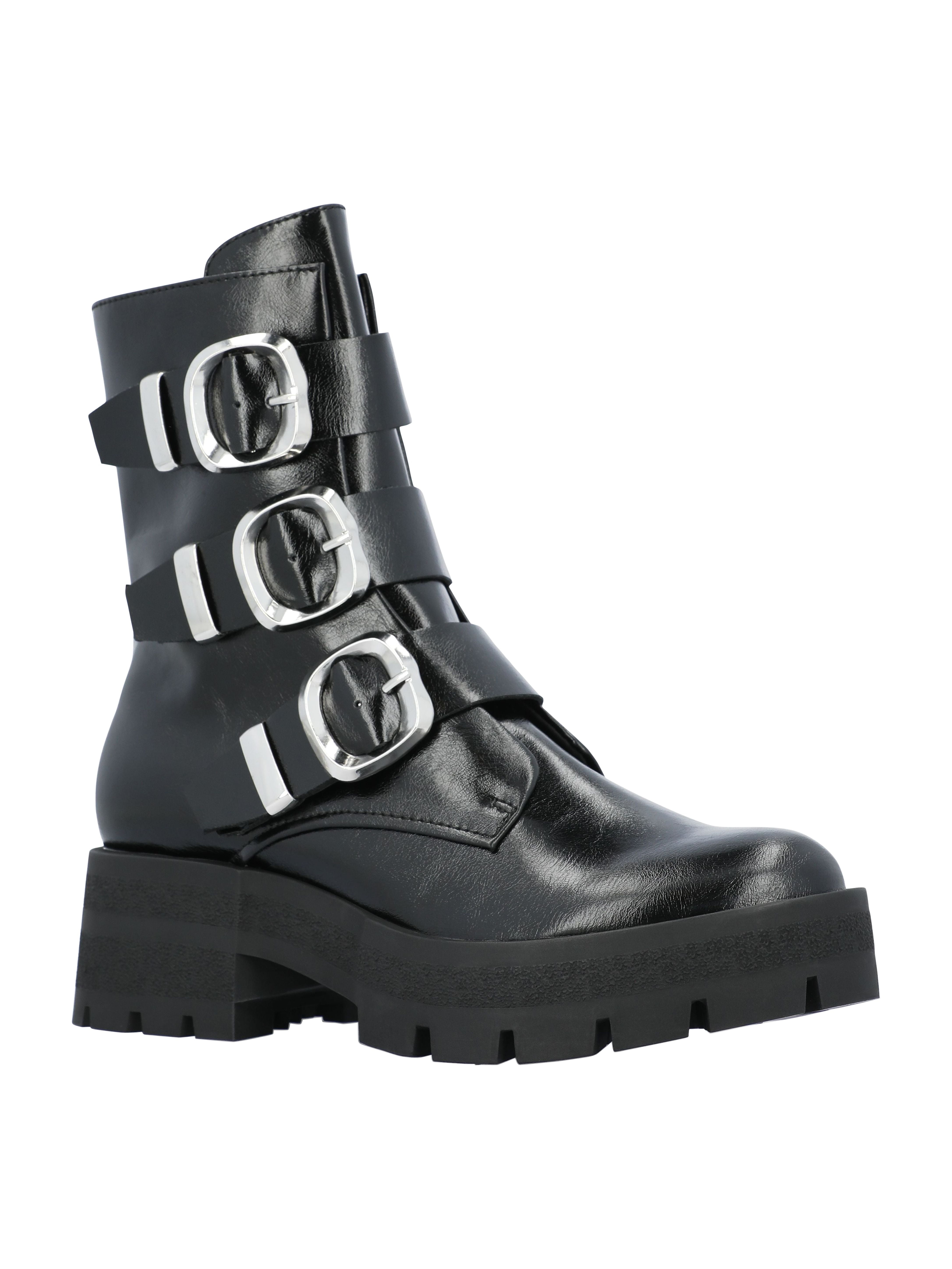Madden NYC Women's Faux Leather Buckle Combat Boots