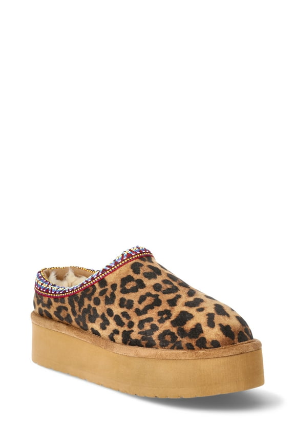 Women's Platform Faux Fur Lined Slip On Mules