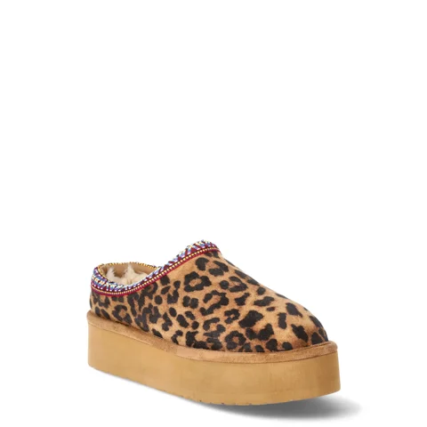 Women's Platform Faux Fur Lined Slip On Mules