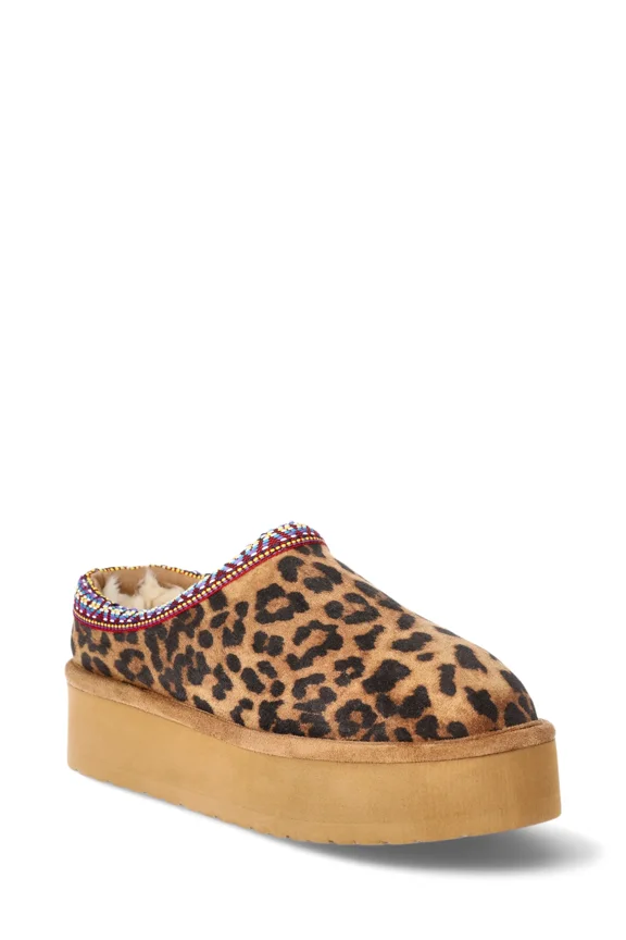 Women's Platform Faux Fur Lined Slip On Mules