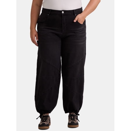 Madden NYC Women’s Plus Barrel Jeans with Drawstring Hem, 28" Inseam, Sizes 1X-4X
