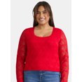 thumbnail image 1 of Madden NYC Women’s Plus Lace Scoop Neck Top with Sheer Long Sleeves, Sizes 1X-4X, 1 of 5