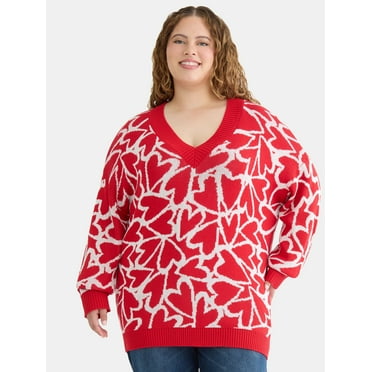 Madden NYC Women’s Plus Oversized Printed Sweater, Lightweight, Sizes 1X-4X
