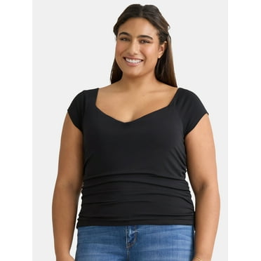 Madden NYC Women’s Plus Ruched Top with Short Cap Sleeves, Sizes 1X-4X