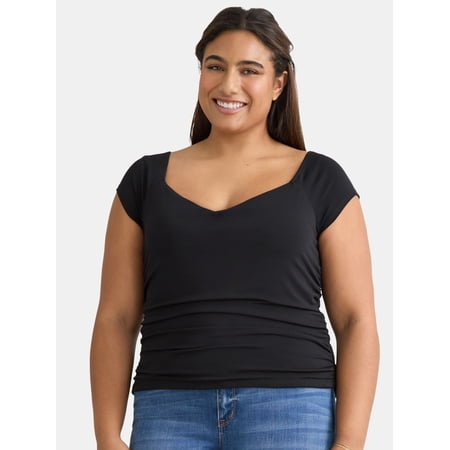 Madden NYC Women’s Plus Ruched Top with Short Cap Sleeves, Sizes 1X-4X