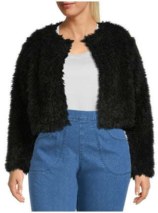 Plus Size Navy Blue Faux Fur Oversized Jacket