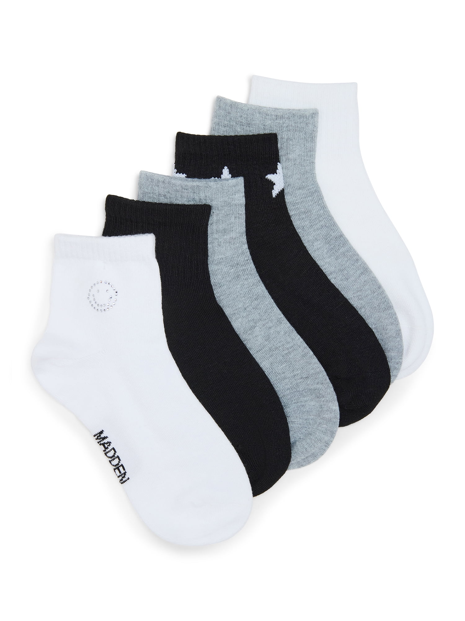 Madden NYC Women's Quarter Sock, 6-Pack, Fits Shoe Size 5-10