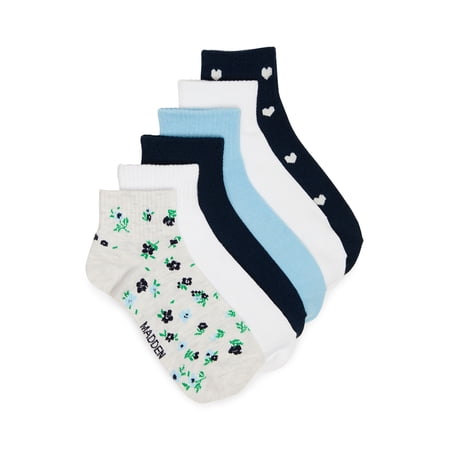 Madden NYC Women's Quarter Sock, 6-Pack, Fits Shoe Size 5-10