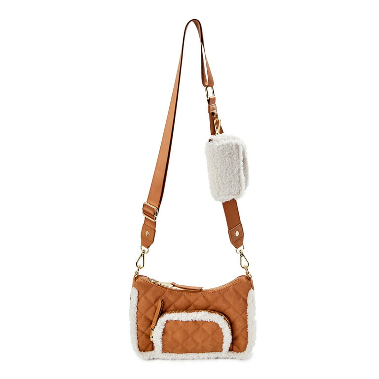 Madden NYC Women's Quilted Crossbody Bag with Faux Sherpa Pouch