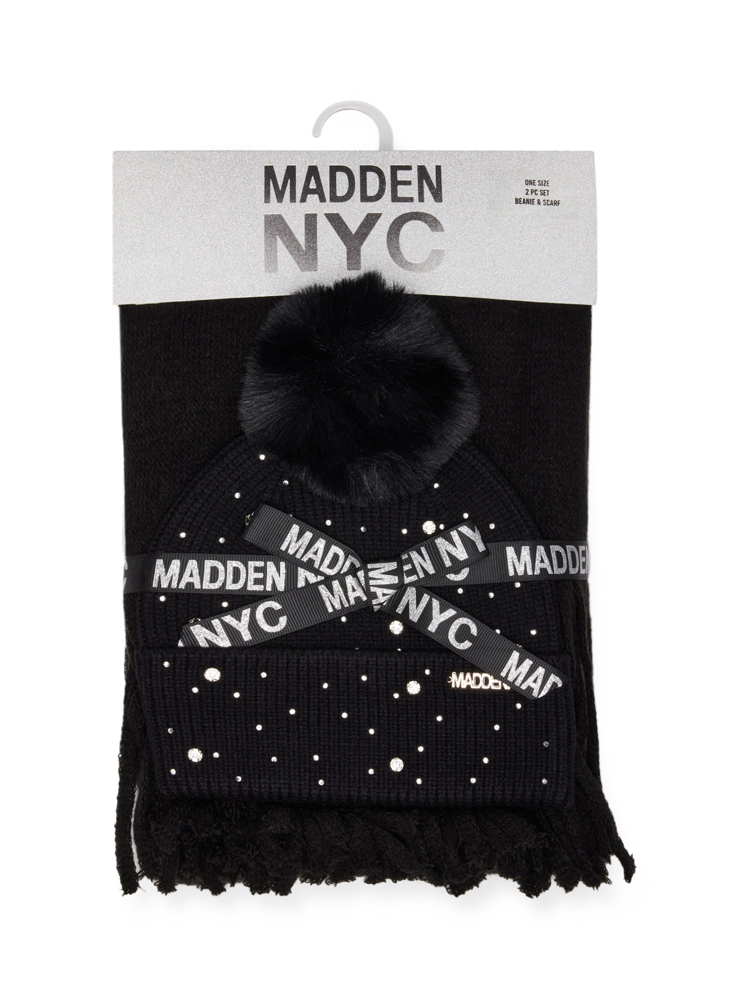 Maeve Rhinestone Waffle Knit Beanie and Scarf Set Waffle Knit Beanie & Scarf Set – Two Blind Brothers main image 2
