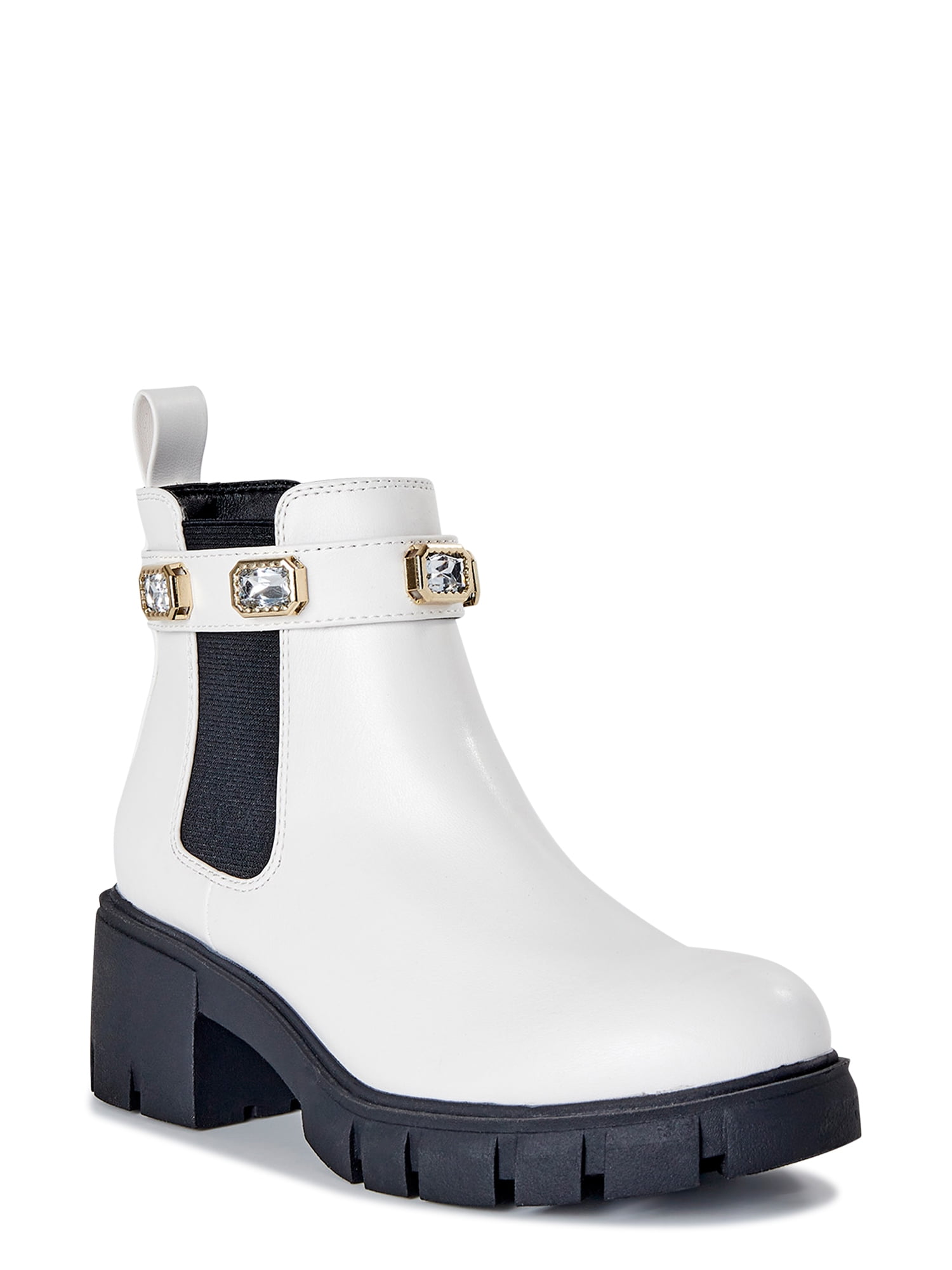 Madden NYC Women's Rhinestone Chain Lug Sole Chelsea Booties