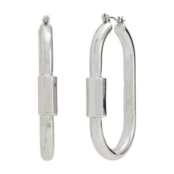 Madden NYC Women's Rhodium Carabiner Hoop Earrings