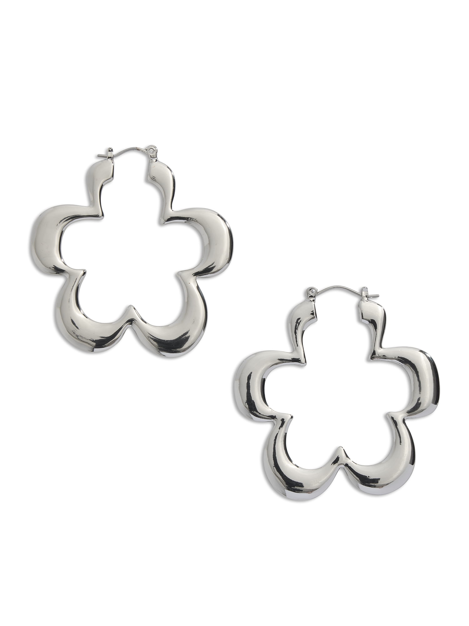 Madden NYC Women's Rhodium Flower Hoop Earrings