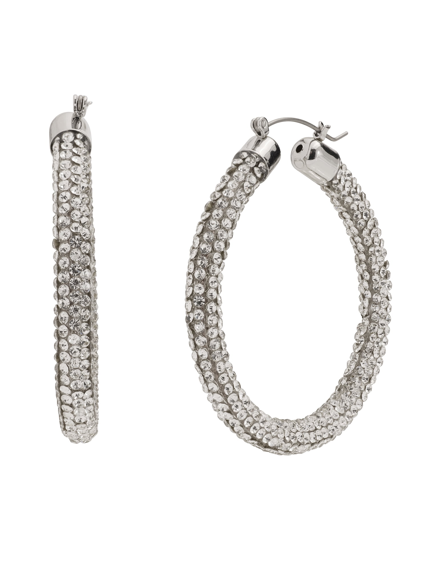 Madden NYC Women's Rhodium Pavé Hoop Earrings