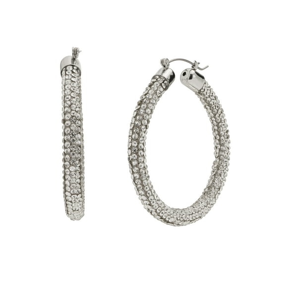 Madden NYC Women's Rhodium Pavé Hoop Earrings