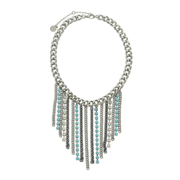 Madden NYC Women's Rhodium Western Chain Fringe Bib Necklace