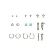 Madden NYC Womens Rhodium Western Mixed Stud & Hoop 9-Piece Earring Set