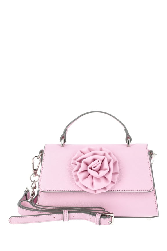 Women's Rosette Top Handle Handbag, Pastel Pink
